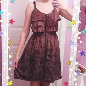 Brown & Black Zip Sundress w/ Geometrical Pattern